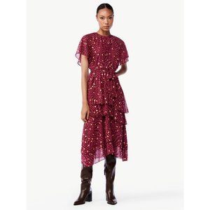 Scoop NYC Tie Waist Midi Tiered Dress NWT Size XS
